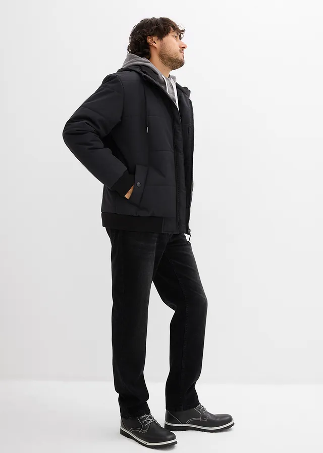 Blouson d’hiver matelassé à capuche, Couleur: noir
