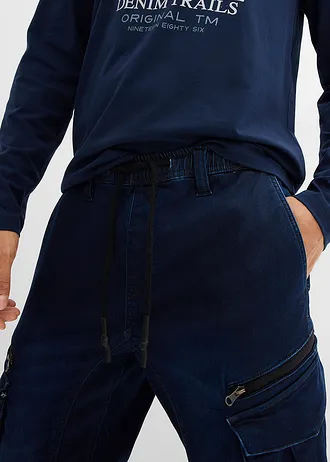 Teplákové džíny s cargo kapsami, Regular Fit, Straight • tmavě modrý denim • bonprix obchod