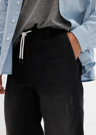 Joggery jeansowe z gumką w talii, regular fit, prosta nogawka • czarny denim • sklep bonprix
