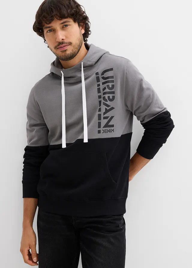 Hoodie, slim fit • zwart- rookgrijs met print • product-page.page-title-suffix