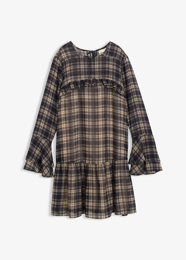 Chiffonjurk • zwart geruit • bonprix online shop