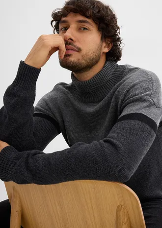 Pull col roulé style color-block • gris-noir-anthracite chiné • Boutique bonprix