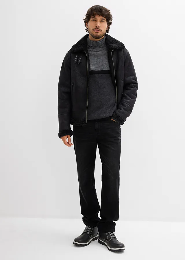 Pull col roulé style color-block, Couleur: gris/noir/anthracite chiné