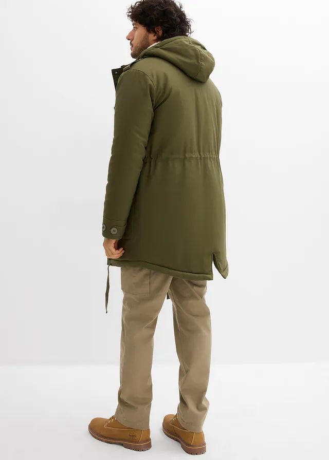Outdoor parka met teddy voering voor de winter, Kleur: donkerolijfgroen