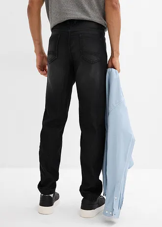 Joggery jeansowe z gumką w talii, regular fit, prosta nogawka • czarny denim • sklep bonprix