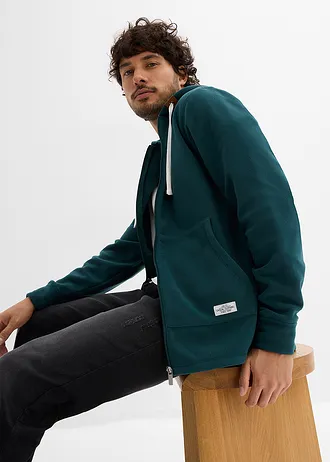 Veste polaire à capuche et poches plaquées • vert profond • Boutique bonprix