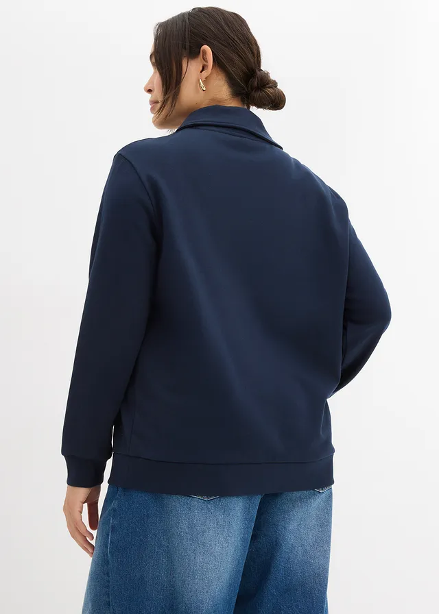 Oversized sweater met ritssluiting, Kleur: donkerblauw
