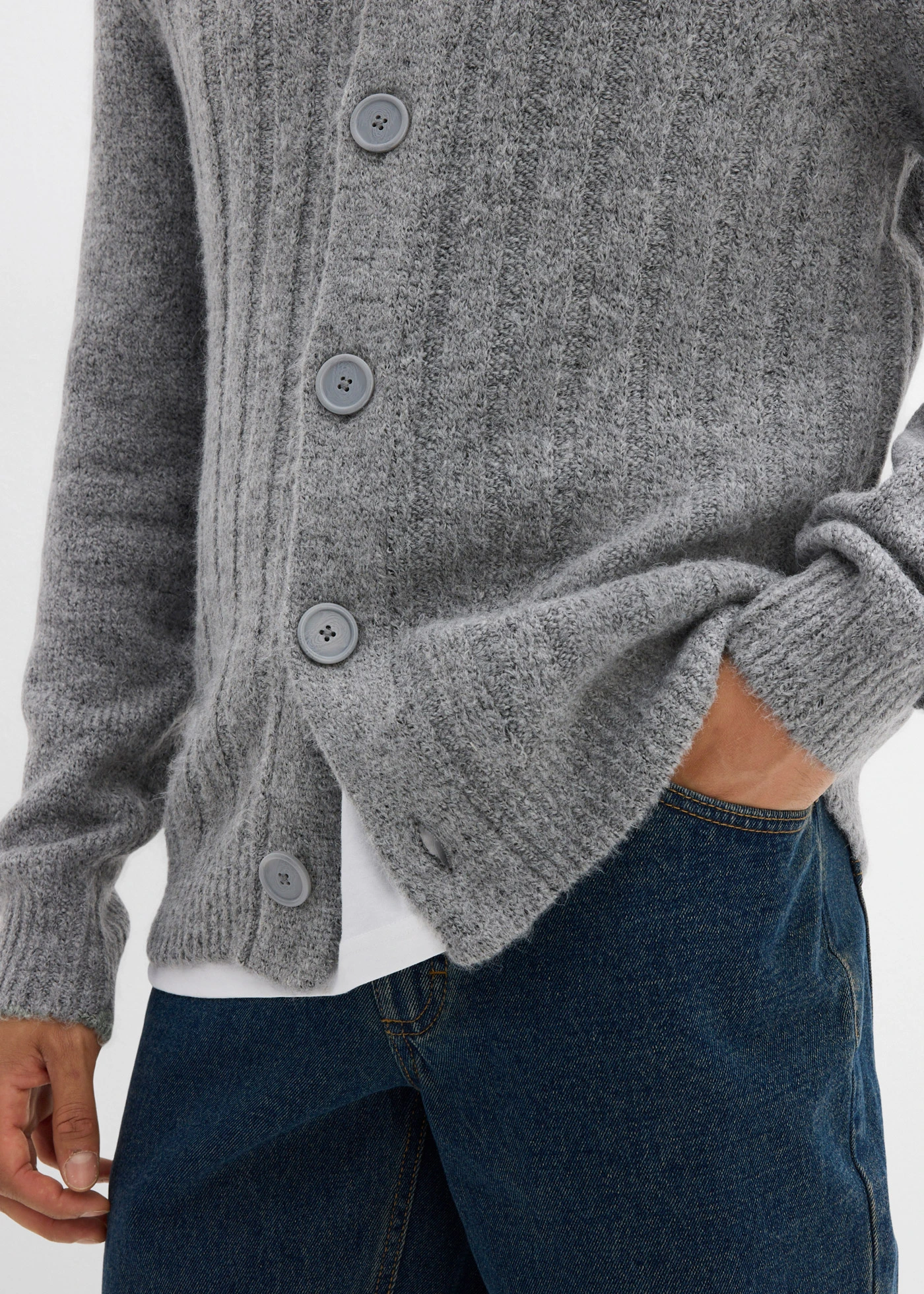 Pletený kabátek s žebrovaným vzorem • šedý melír • bonprix obchod