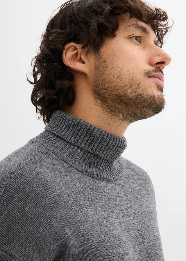 Pull col roulé style color-block • gris/noir/anthracite chiné • product-page.page-title-suffix