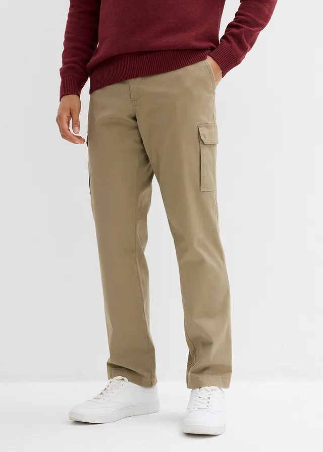 Regular fit stretch cargo thermobroek, straight • new kaki • bonprix online shop