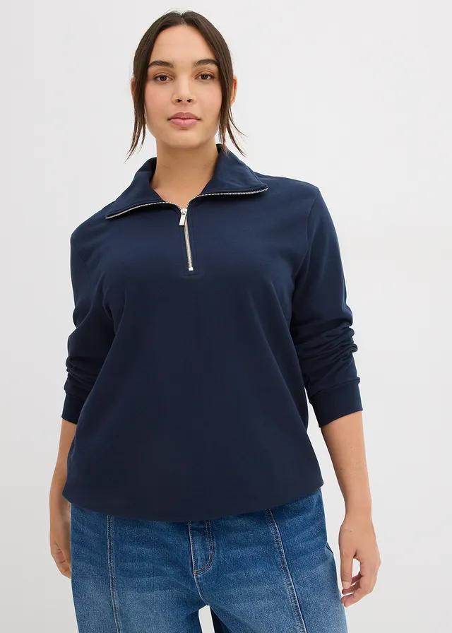 Oversized sweater met ritssluiting, Kleur: donkerblauw