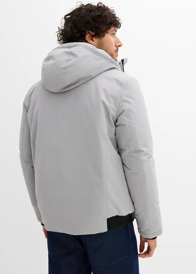 Winterbomber met capuchon en sportieve details, Kleur: schaduwgrijs