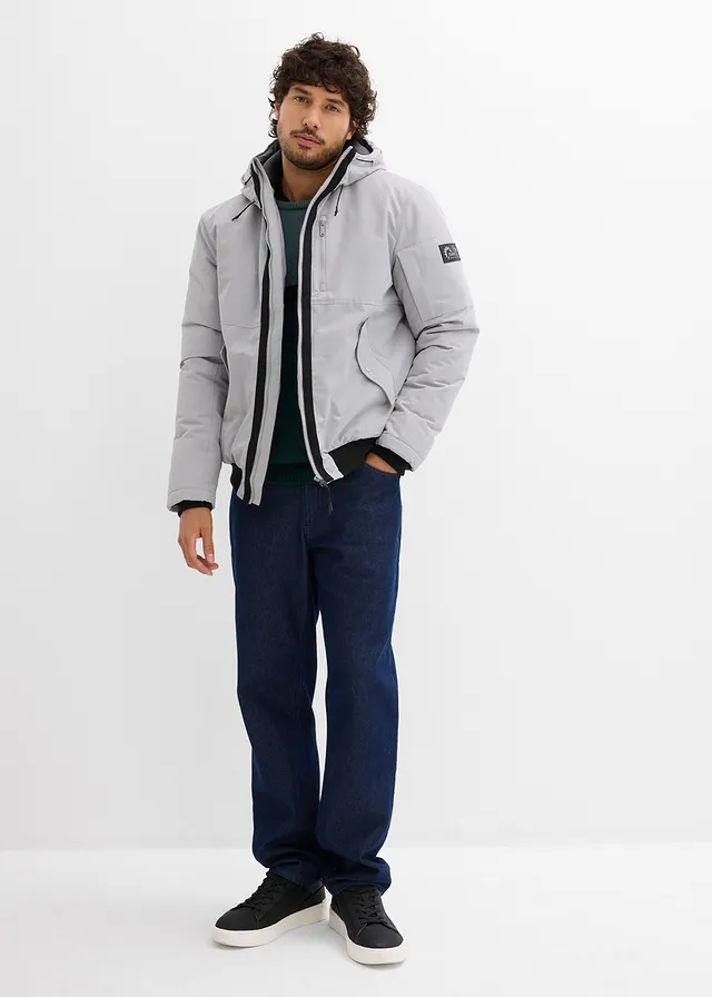 Blouson d’hiver à capuche et détails sportifs, Couleur: gris ombré