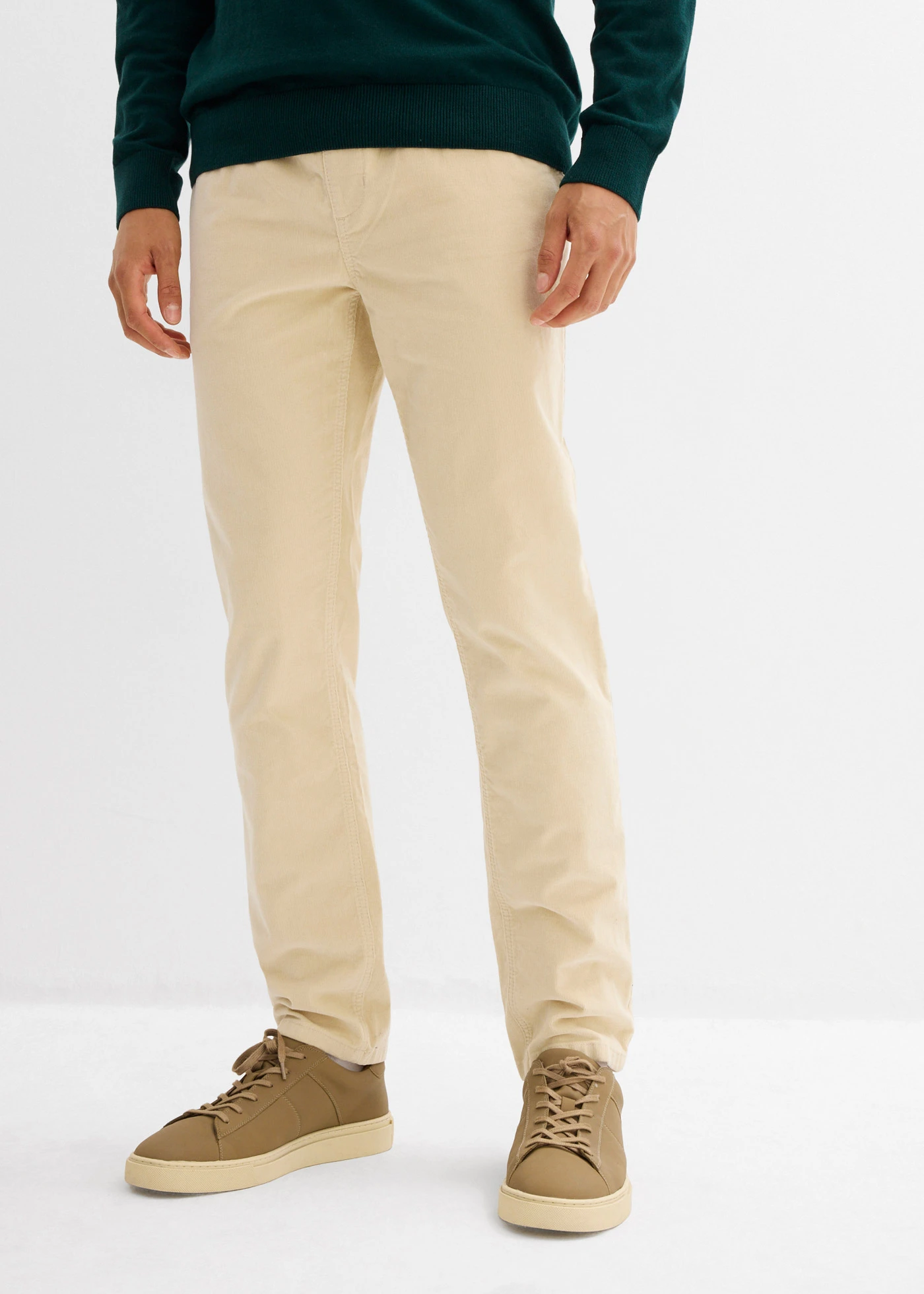 Manšestrové kalhoty bez zapínání, Regular Fit, Straight • světle písková • bonprix obchod