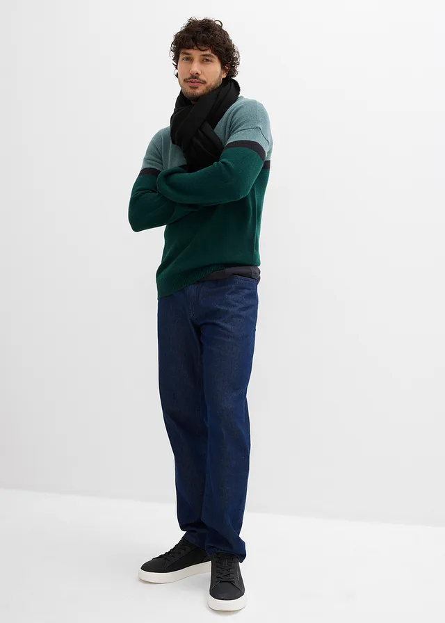 Pulóver s okrúhlym výstrihom, ľahko ošetrovateľný, Colourblocking dizajn sivozelená/čierna   /tmavozelená pásikovaná