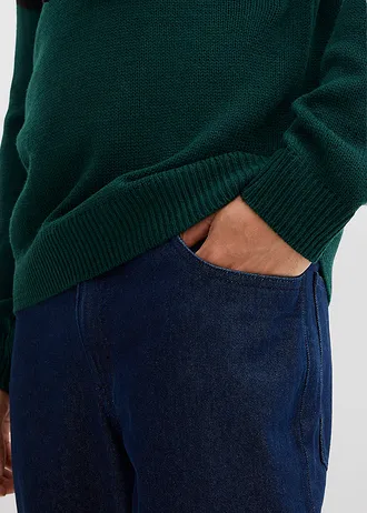 Pull à col rond facile d’entretien, style color-block • gris vert/noir/vert profond rayé • Boutique bonprix