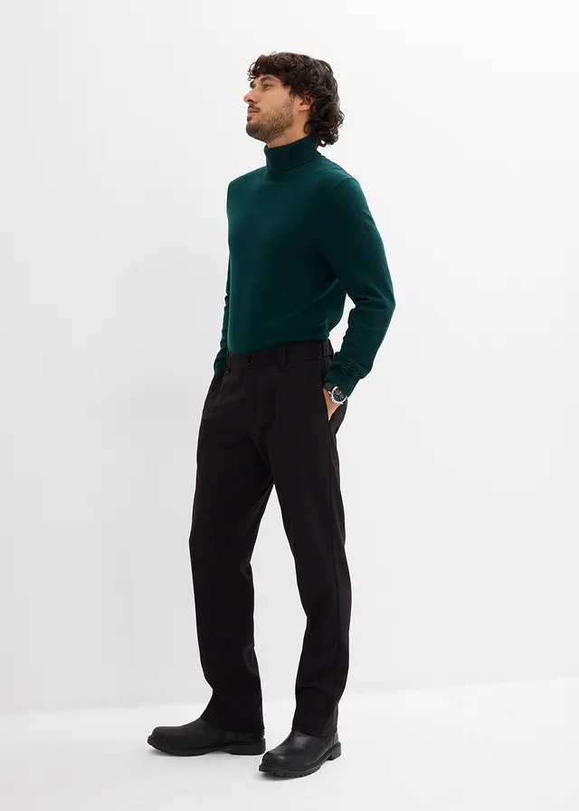 Cienki sweter z golfem z domieszką wełny merino, slim fit, kolor: ciemnozielony