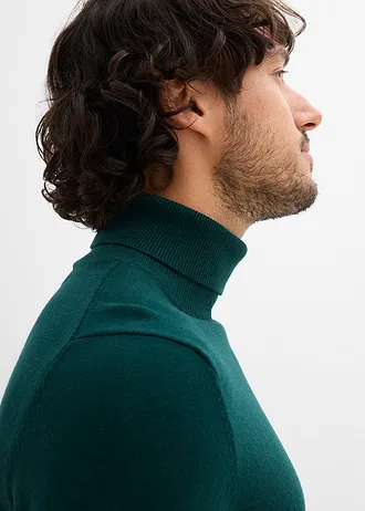 Svetr s rolákovým límcem, z jemné pleteniny s luxusní merino vlnou, Slim Fit • tmavě zelená • bonprix obchod