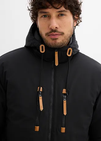 Parka d’hiver à capuche et détails enduits • noir • Boutique bonprix