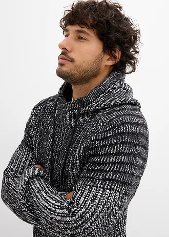 Grof gebreide trui met bikerdetails • zwart-wit mêlee • bonprix online shop