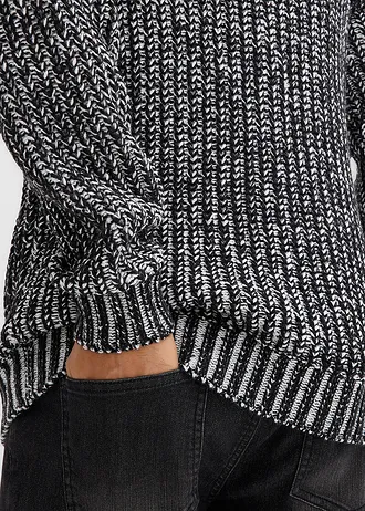 Grof gebreide trui met bikerdetails • zwart-wit mêlee • bonprix online shop