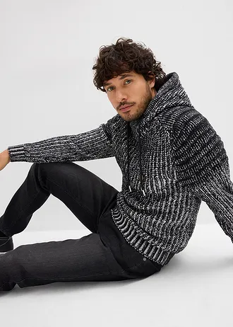 Grof gebreide trui met bikerdetails • zwart-wit mêlee • bonprix online shop