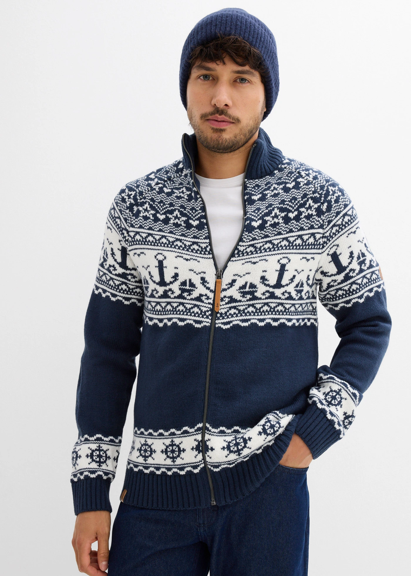 Maritiem Noors vest • donkerblauw-wolwit Noors patroon • bonprix online shop