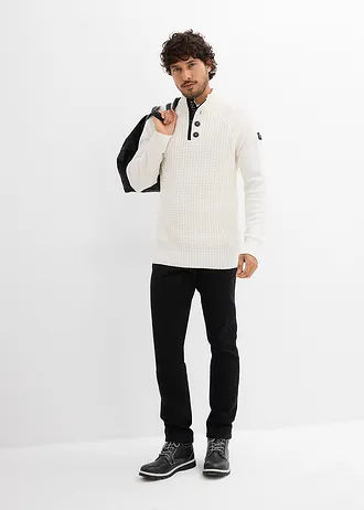 Pulover texturat cu guler înalt cu bumbac reciclat • ecru • magazin bonprix