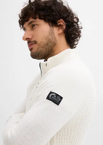 Pull texturé en coton majoritaire à col montant • ecru • Boutique bonprix