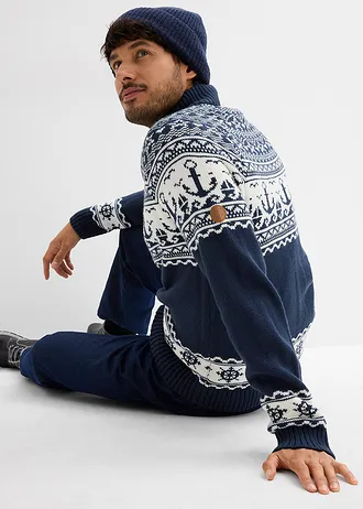 Gilet en maille à motif norvégien marin • bleu foncé-écru norvégien • Boutique bonprix