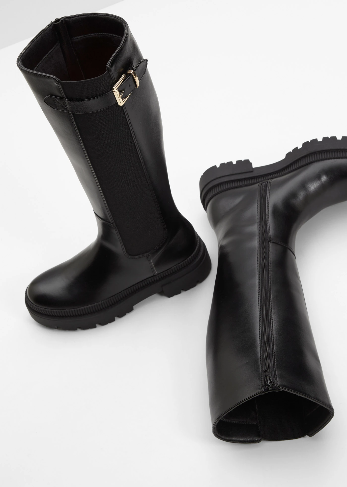 Bottes fourrées à plateforme et empiècement élastique • noir • Boutique bonprix