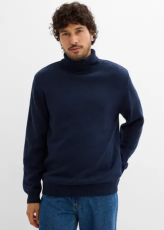 Pull col roulé chaud avec finitions côtelées • bleu foncé • Boutique bonprix