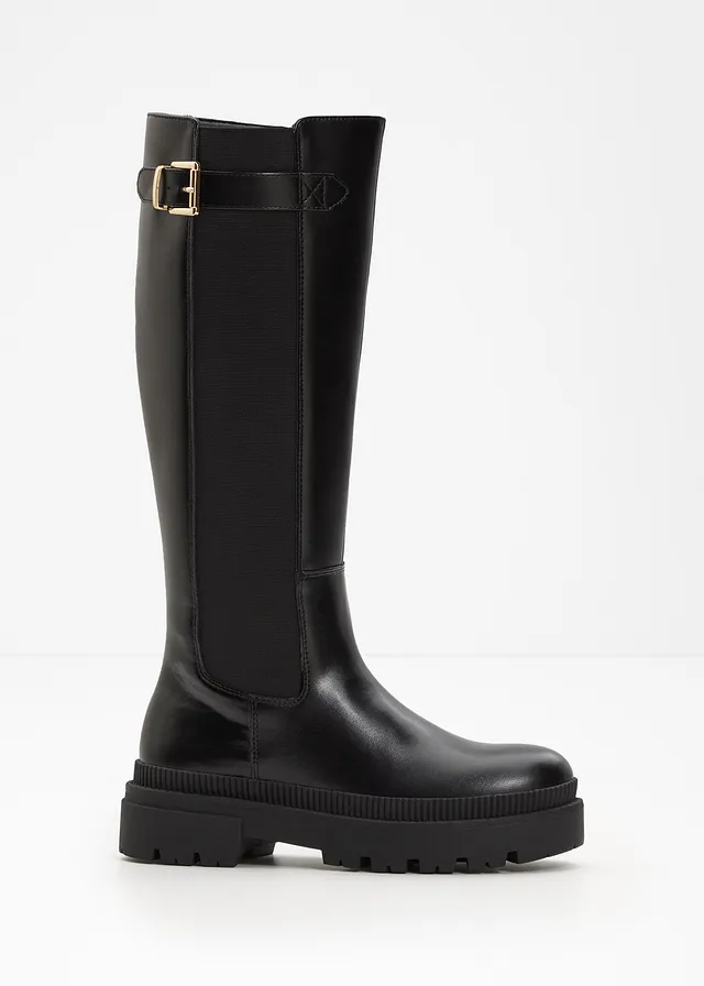 Bottes fourrées à plateforme et empiècement élastique • noir • Boutique bonprix