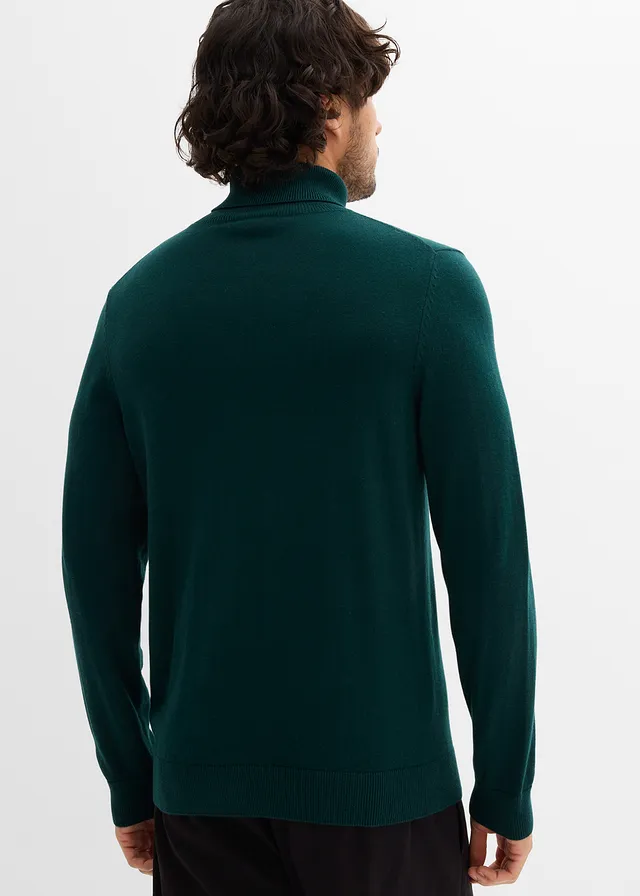 Svetr s rolákovým límcem, z jemné pleteniny s luxusní merino vlnou, Slim Fit, barva: tmavě zelená