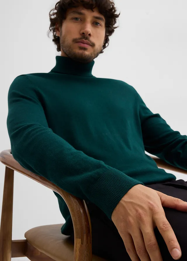 Pull slim à col roulé en fine maille avec laine mérinos • vert profond • product-page.page-title-suffix