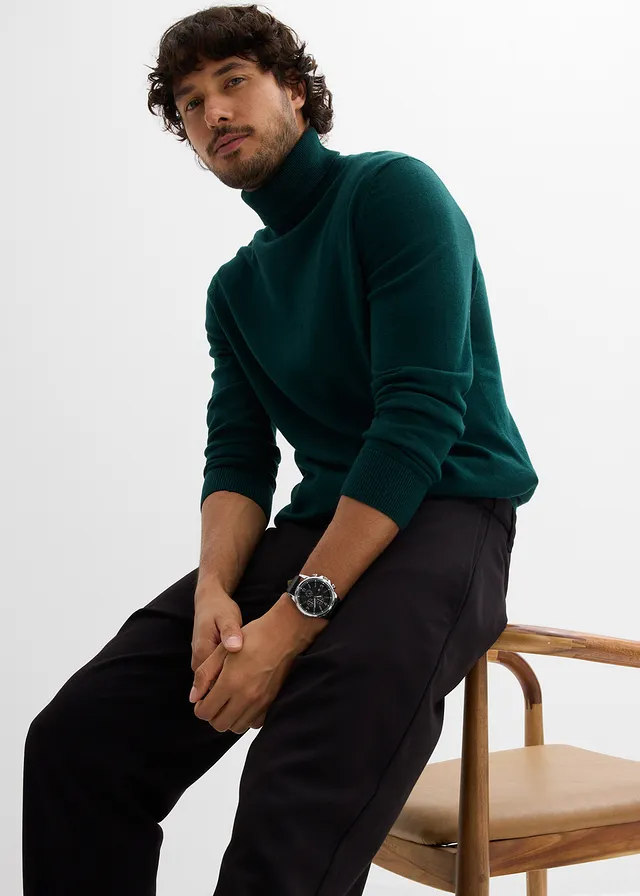 Pull slim à col roulé en fine maille avec laine mérinos • vert profond • product-page.page-title-suffix