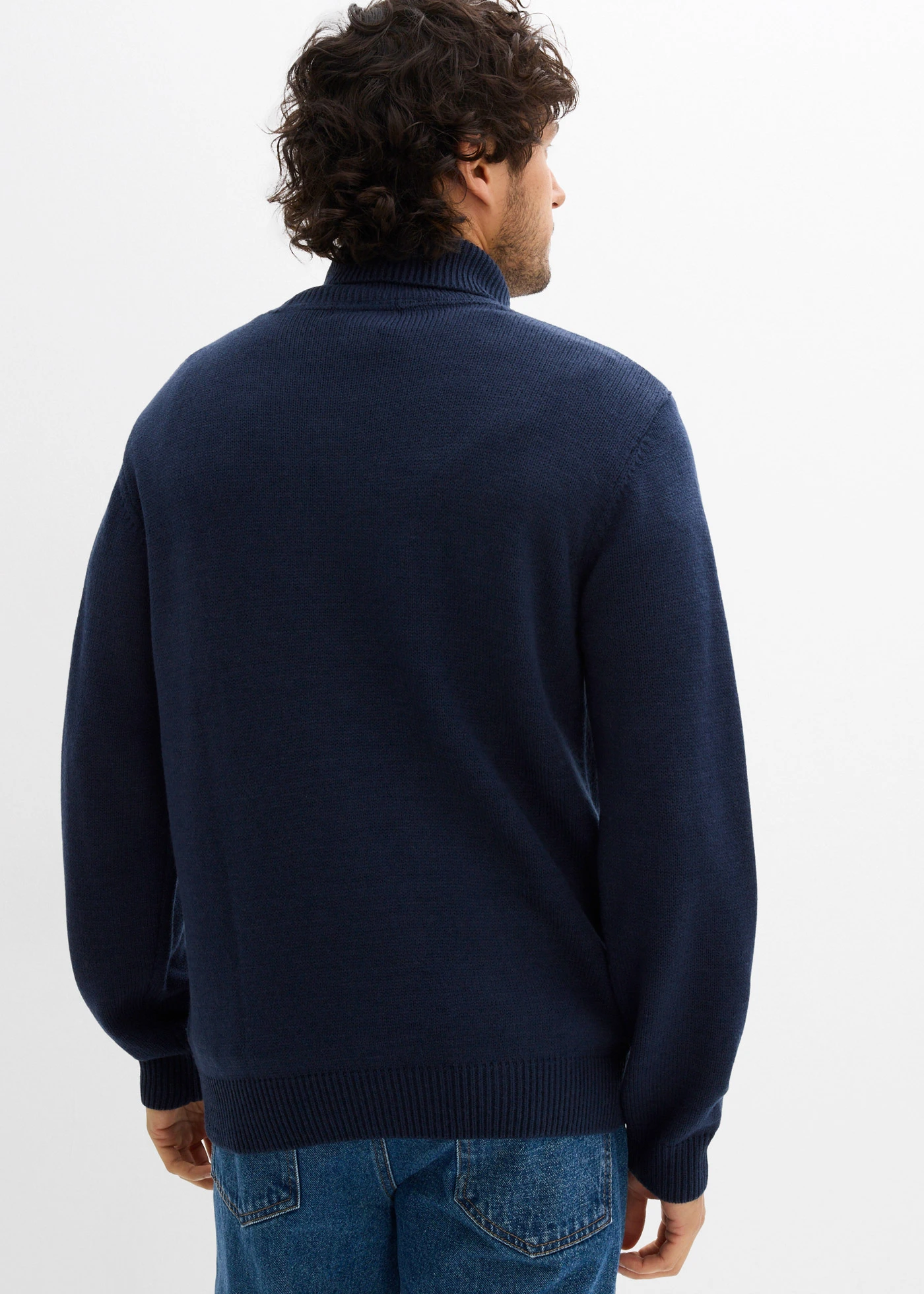 Pull col roulé chaud avec finitions côtelées • bleu foncé • Boutique bonprix