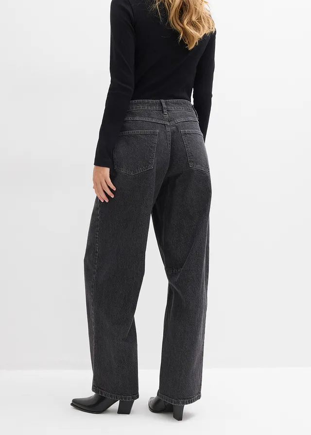 Barrel jeans mid waist, Kleur: donkergrijs denim used