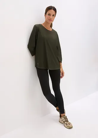 Velmi měkké funkční tričko s 3/4 rukávy, rychleschnoucí • noční olivová • bonprix obchod