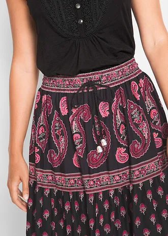 Jupe longue 100% coton • noir imprimé • Boutique bonprix