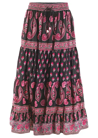 Fustă maxi din bumbac 100% • negru cu imprimeu • magazin bonprix