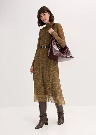 Robe midi en mesh, Couleur: olive-vert gui graphique