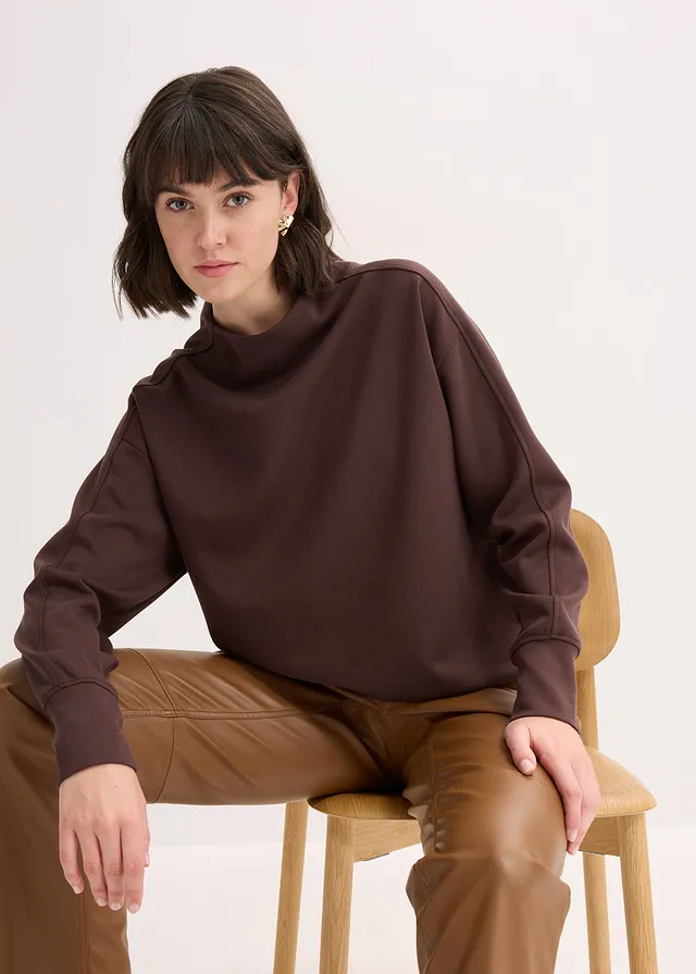 Oversized sweater van zachte scuba • donkerbruin • product-page.page-title-suffix