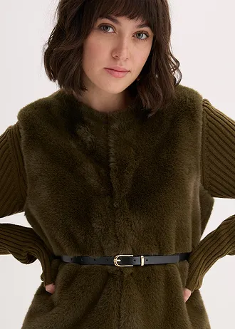 Vesta z umělé kožešiny • tmavě olivová • bonprix obchod