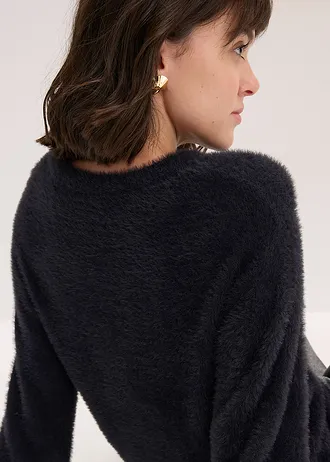 Svetr s plyšovým vzhledem • černá • bonprix obchod