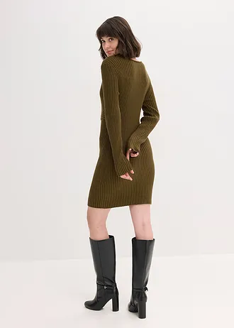 Pletené šaty z viskózové směsi, barva: zemitá olivová