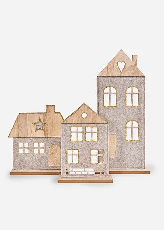 LED-decoratieobjecten huizen (set van 3 stuks)