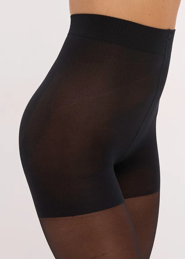 Collant opaque effet push up + ventre plat + ceinture confort + compression, 50den, Couleur: noir