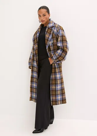 Lange jas met ballonmouwen, Kleur: donkerbruin-saffierblauw