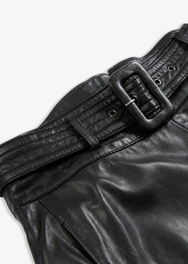 Jupe en cuir d’agneau nappa avec ceinture (ens. 2 pces) • noir • product-page.page-title-suffix